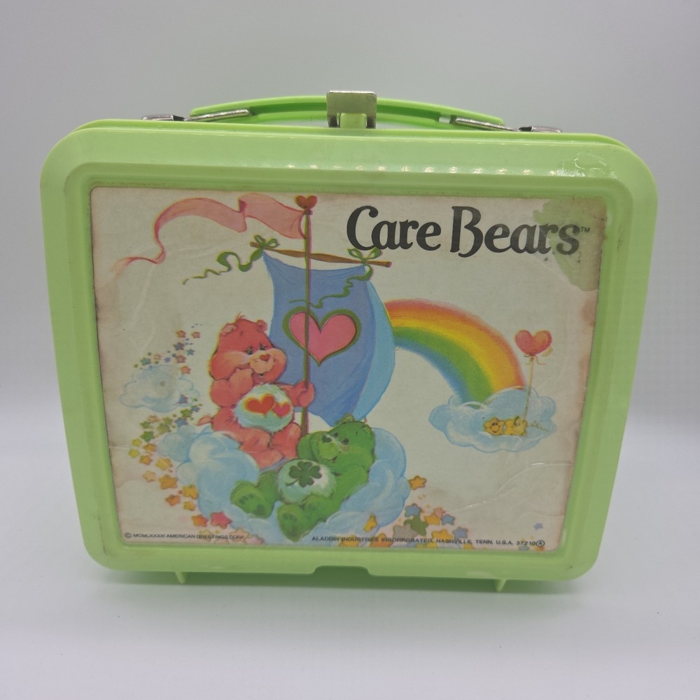 Vintage Care Bears Aladdin Green Plastic Lunch Box.